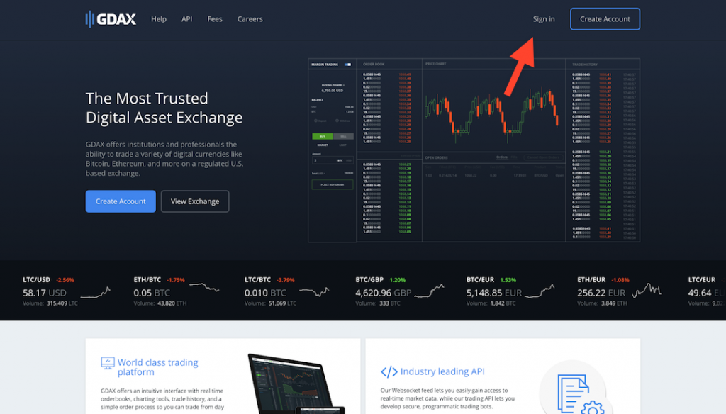 Log in to GDAX